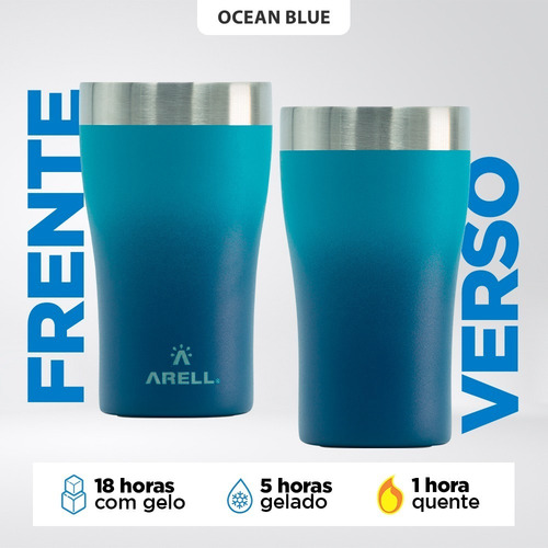 Copo Arell Térmico Com Tampa Azul 500ml Cerveja Original
