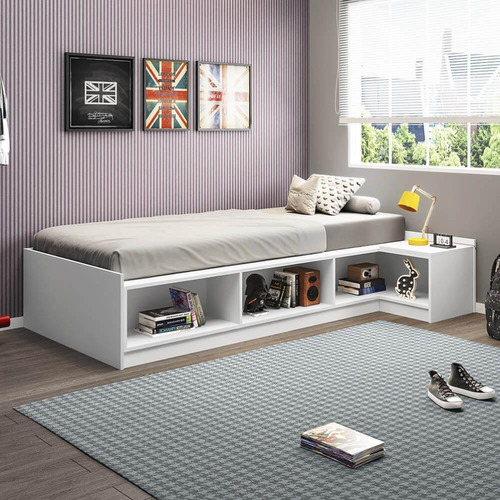 Cama Multifuncional Trinity Com Mesa De Cabeceira - Branco