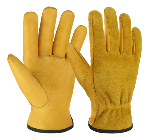 Ozero Guantes De Trabajo De Piel De Vaca Con Agarre Flexible