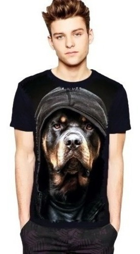 Camiseta Estilosa 3d Animais - Rottweiler Com Toca Malandro