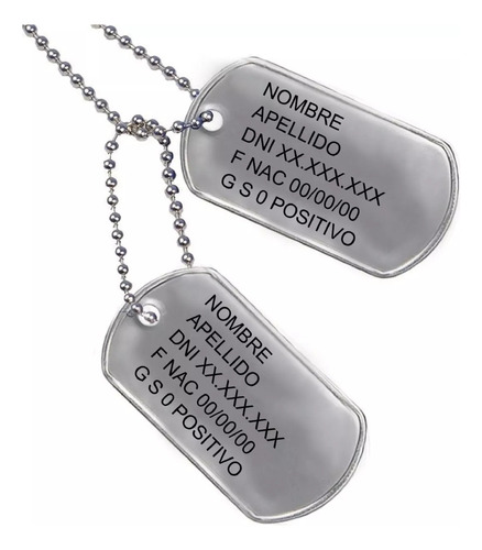 Collar Militar Chapas Identificatorias Grabado Personalizado