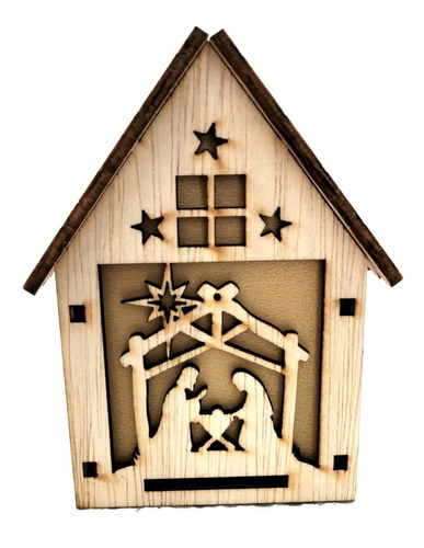 Adorno Navideño Casita Luminosa Madera Corte Láser