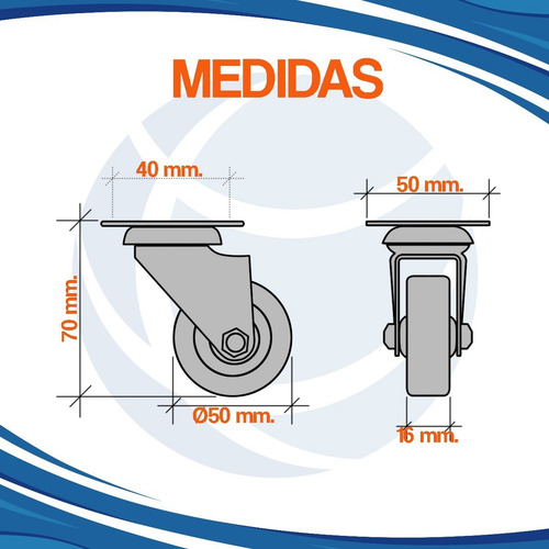 Imagen 4 de 10 de Rueda De Goma Gris 50 Mm Sin Freno Mundo Cima F