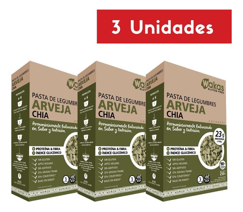 Pasta Fideos De Legumbres Wakas Sin Gluten Pack 3x250grs