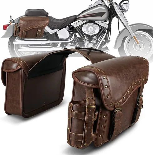 Nicecnc Motocicleta Sillín Bolsas, Cuero De La Pu Motocic...