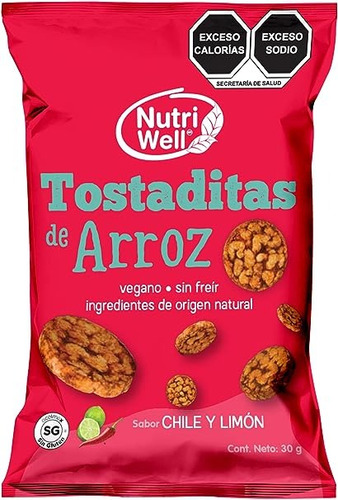 Nutriwell Tostaditas De Arroz Chile Y Limón 30 Gr 10 Piezas