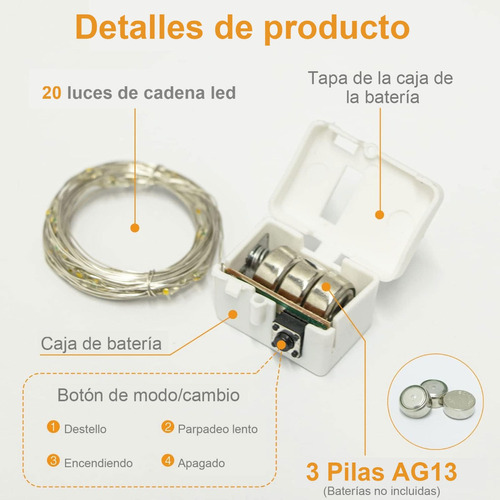 M Guirnalda Cadena 20 Luces Led Cálidas A Pilas 2 M 20 Pcs