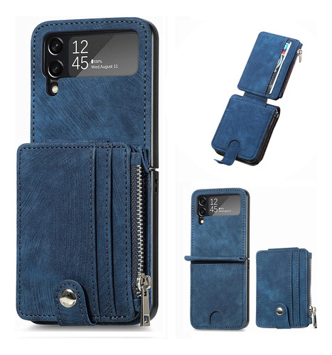 Funda Simicoo Simil Cuero Para Galaxy Z Flip 4 Blue