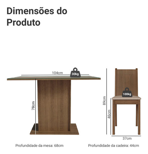 Sala De Jantar Mesa Tampo De Vidro 4 Cadeiras Camélia Madesa Cor Rustic/Sintético Bege