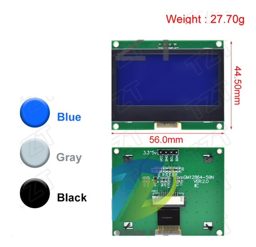 54 Display 128x64 12864 Verde Azul Preto Cinza Spi Iic I2c