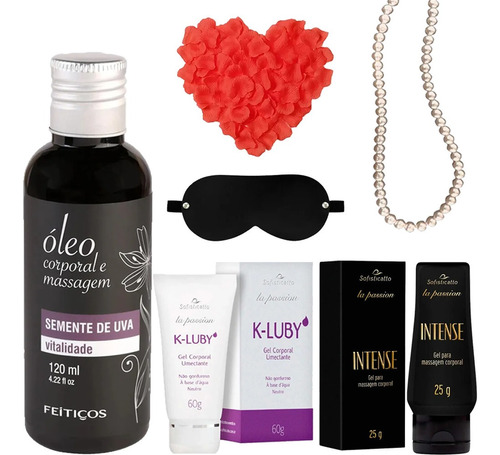 Kit Óleo Massagem Semente Uva 2 Lubrificantes + Acessórios