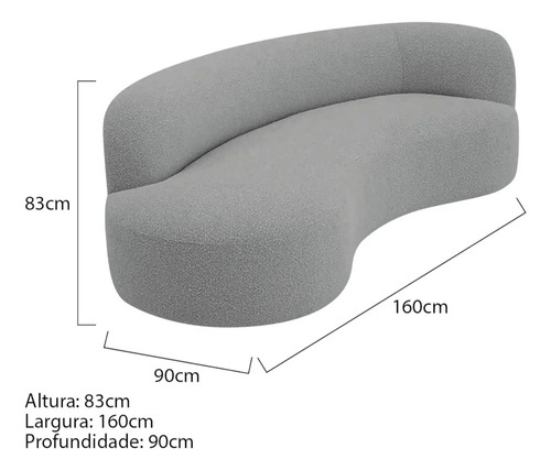 Recamier Orgânico Tokyo 160 Esquerdo Bouclé Cinza Amarena