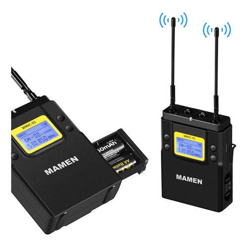 Microfone Mamen Lapela Dupla Profissional - Sem Fio Wmic-01 Cor Preto