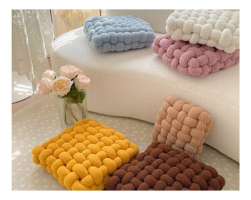 Cojín Decorativo Trenzado Cojin Cuadrado Para Silla Sofa Rosa Claro Trenzado