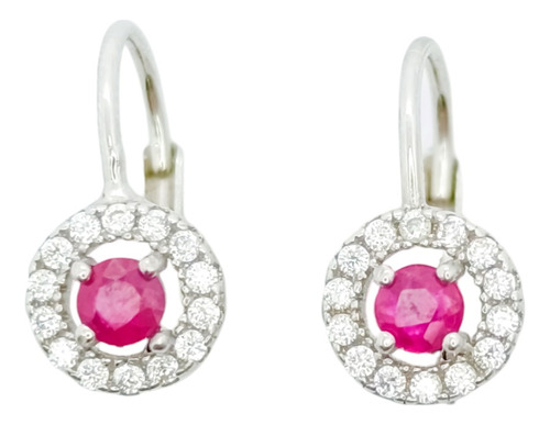 Aretes Halo Plata Italiana Rodinada Con Rubíes