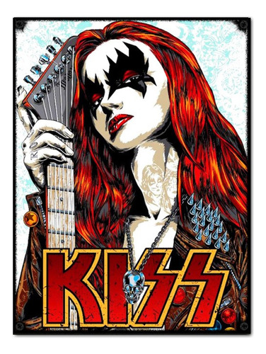 #763 - Cuadro Vintage / Kiss Música Rock Guitarra No Chapa