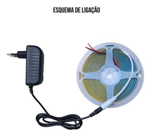 Fita Led Cob Smd Linear 5m 12v Flexível 320 Leds/m Com Fonte