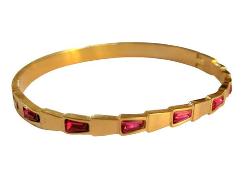 Brazalete Acero Inoxidable Oro Rosa Brillantes Rosas Pulsera