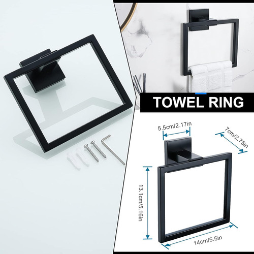 Juego De Accesorios De Baño, Toallero Negro Mate, Soporte Pa