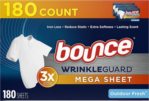 Bounce Wrinkleguard - Hojas De Secado Mega, 180 Unidades, H.