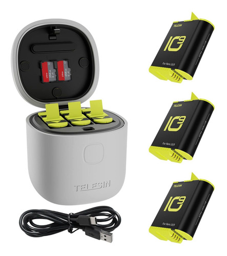 Telesin 3 Bateria Allin Box Cargador Usb Para Gopro Hero 10