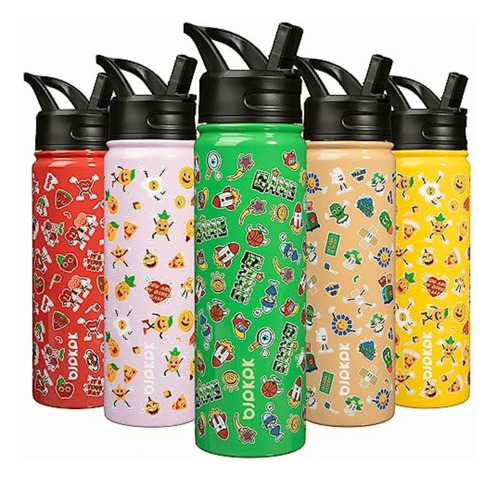 Bjpkpk Botella De Agua Aislada Con Tapa De Popote, Botellas Color Juego