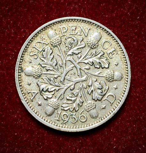 Moneda 6 Peniques Inglaterra 1936 Km 832 Plata 0.500 Jorge 5 (Usado)