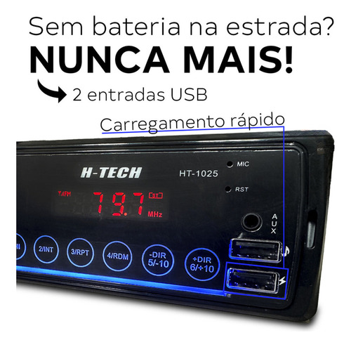 Rádio Som Automotivo Mp3 C/ Bluetooth 2 Usb's Aux Pen Drive