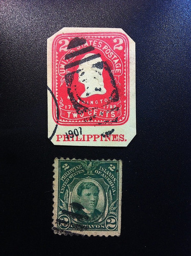 Timbre Eua Estampillas 2¢ Filipinas Washington 1907 Relieve