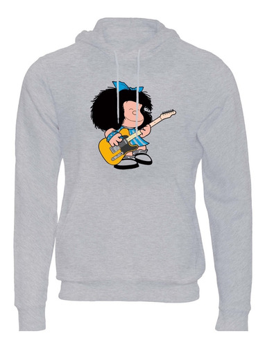 Imagen 1 de 6 de Buzo Gris Canguro Mafalda Guitarra Hombre Mujer Niños Hoodie