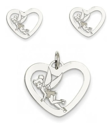 Set Dije Aretes Tinker Bell Heart En Oro De 14k