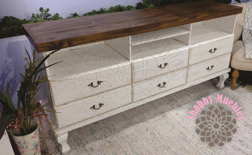 Mesa De Tv Mueble Madera 6 Cajones Shabby Provenzal Vintage