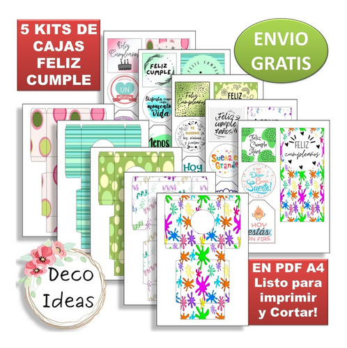 Imagen 2 de 4 de Kit Imprimible Caja Porta Maceta 01 Frase Feliz Cumpleaños