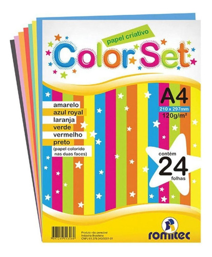 Papel Sulfite Colorset Criativo A4 7 Cores 120g C/ 24 Folhas