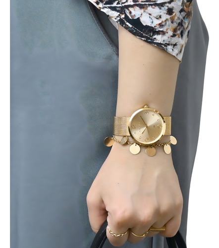 Kit Relogio Lince Feminino Dourado Porta Joia Lrgh229l36