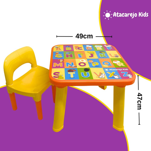 Mesinha Infantil Educativa Didática Alfabeto Com Cadeira