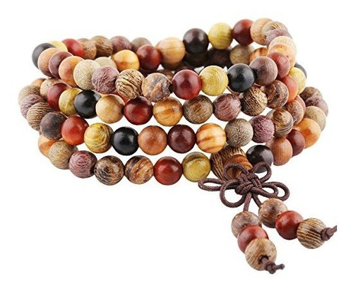 Imagen 1 de 5 de Sunyik Sándalo Mixto 108 Budista Tibetano Mala Pulsera