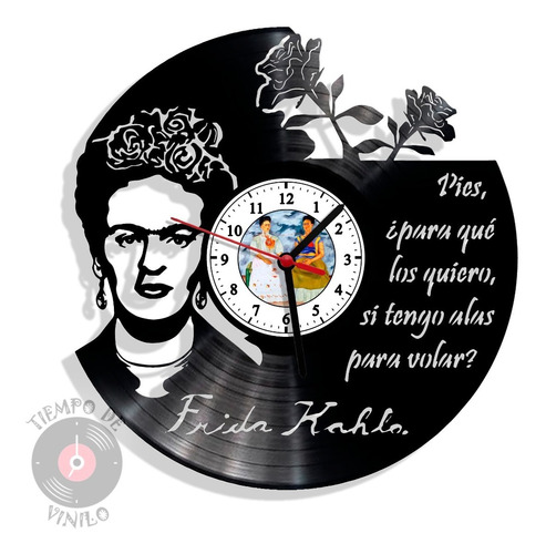 Reloj De Pared Elaborado En Disco Lp Ref. Frida Kahlo