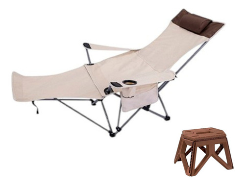 Reposera Silla Plegable Ergonomica Camping Playa + Banqueta Color Blanco