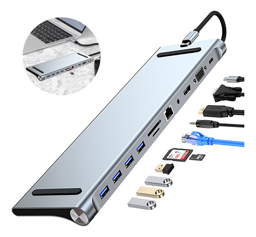 Extensões De Adaptador Hub 11 Em 1 Usb Extensor Notebook