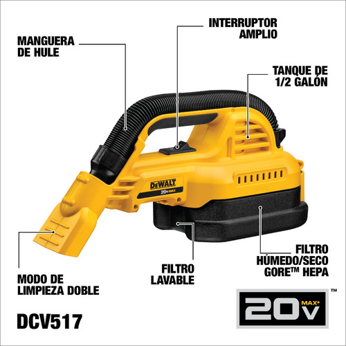 Aspiradora Inalámbrica De Solidos/líquidos Dcv517 Dewalt