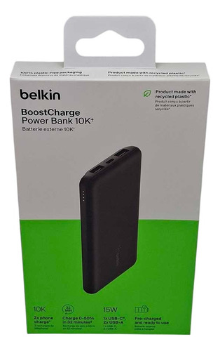 Cargador Externo Portátil Belkin 10k Usb C & A Negro Negro