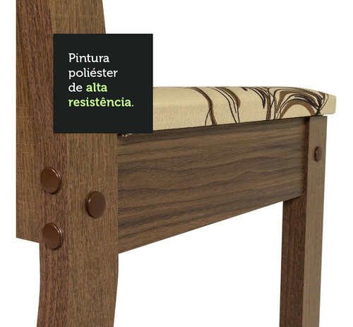 Sala Jantar Mesa Tampo Vidro 4 Cadeiras Kiara Madesa Rlb Cor Rustic/LÃrio Bege Desenho do tecido das cadeiras Liso