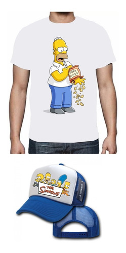 Combo Camiseta Y Gorra Los Simpsons Homero Niños Y Adultos