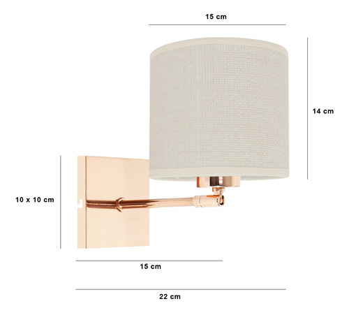Aplique Velador Movil Pared Habitacion Pantalla Apto Led E27 Estructura Cobre/Arpillera Clara