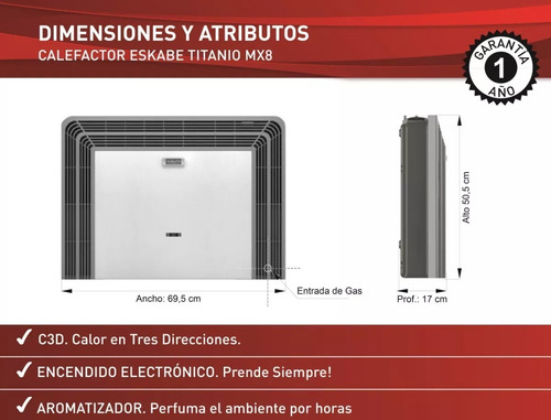 Calefactor 8000 Eskabe Titanio Sin Salida Multigas