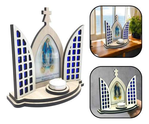 Capela Vitral Nossa Senhora Das Graças Oratório Porta Vela