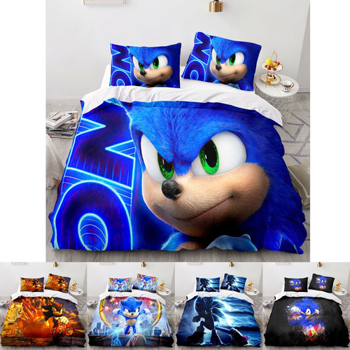 Juego De Funda Nórdica Sonic De 3 Piezas Con 2 Fundas De Alm