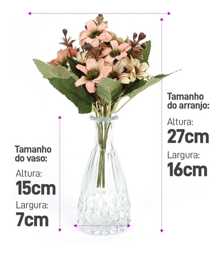 Flor Artificial Decorativa Toque Real Com Vaso De Vidro | MercadoLivre