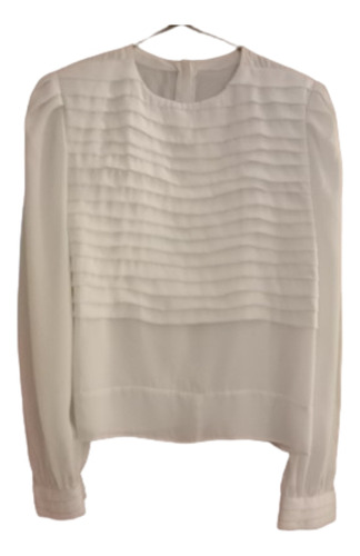 Blusa De Seda Pechera Plisada T M Mujer Tendencia Actual (5)